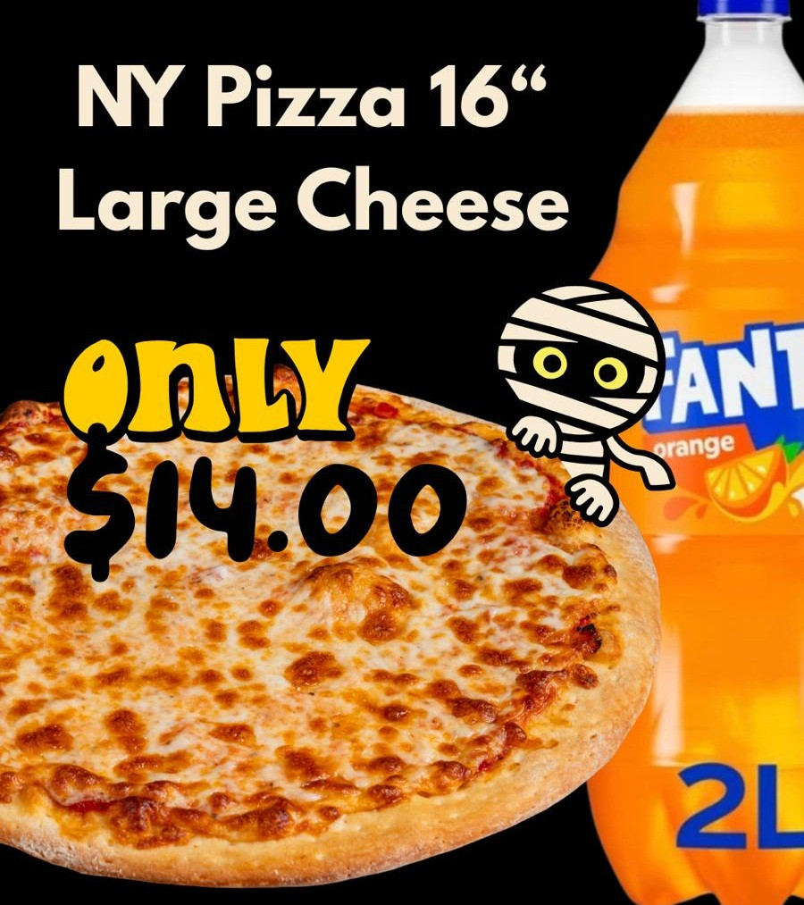 Large Cheese 16' New York style and 2L Soda
